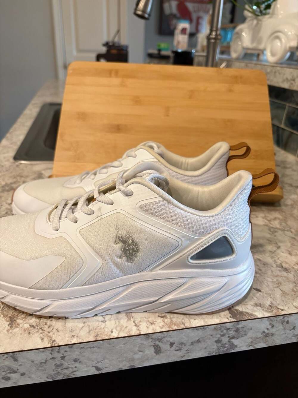 U.S. Polo Assn. Rener White Chunky Sneakers with Brown Heel Pull Tab